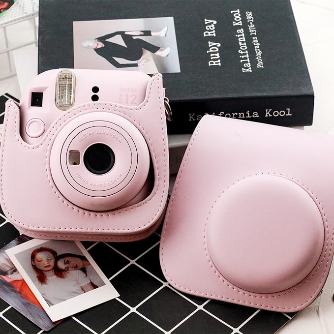 Frankmate Protective Case Compatible with Fujifilm Instax Mini 12 11 9 8 Instant Film Camera with Pocket and Adjustable Strap (Pink)
