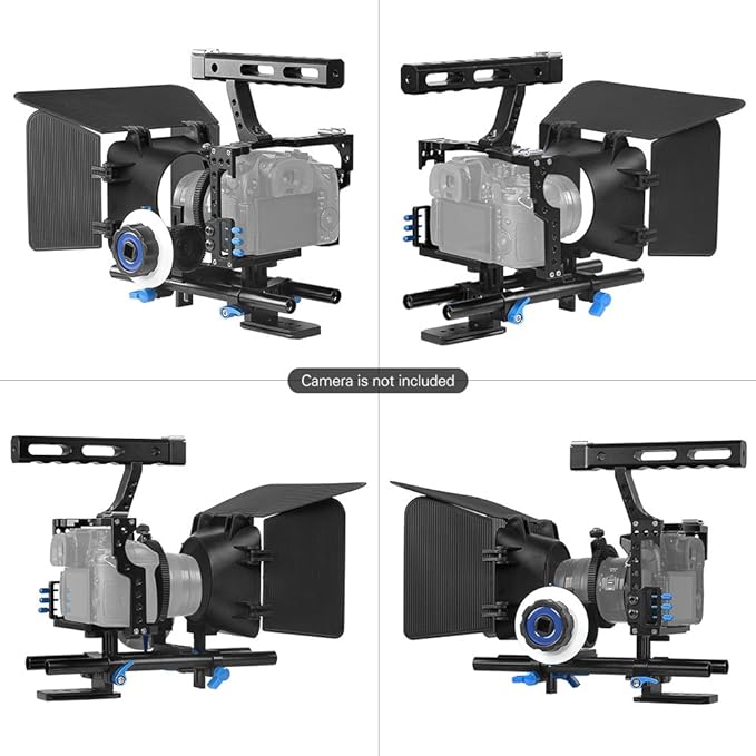 Andoer Camera Cage Kit C500 Aluminum Alloy Camera Camcorder Video Cage Rig Kit Film Making System with 15mm Rod Matte Box Follow Focus Handle Grip for Panasonic GH4 for Sony A7S/A7/A7R/A7RII/A7SII