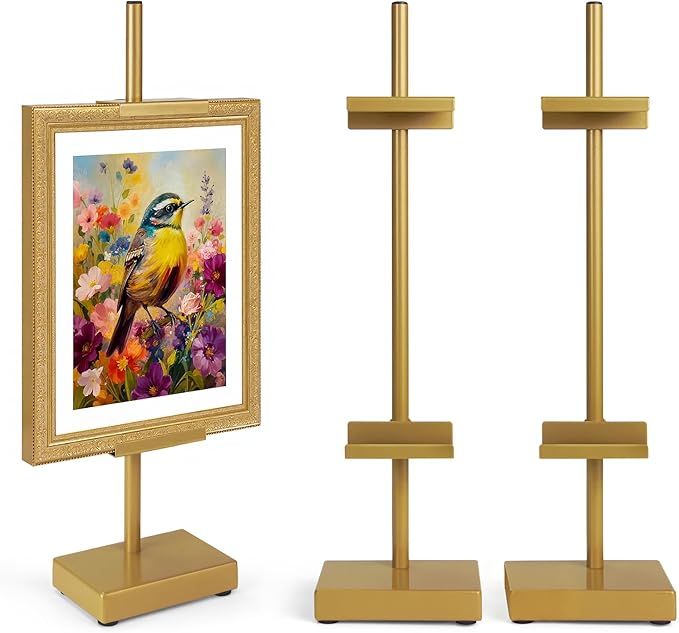 Adjustable Tabletop Easel Stand, Gold Picture Easels for Display Up to 17" H, Metal Picture Frame Holder Stand Table for Art, Photo (2 Pack)