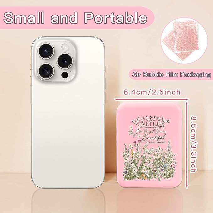 Cute Floral Travel Compact Mirror with Light for Purses 1X/2X Magnification Small Led Portable Pocket Makeup Mirror, Preppy Pink Christmas Birthday Gift Stocking Stuffers for Teen Girls Women