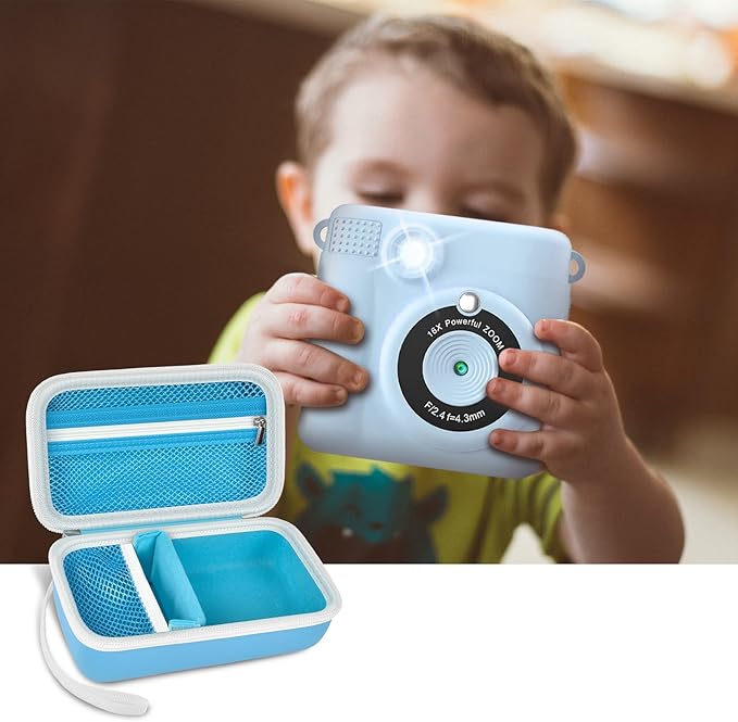 Grapsa Kids Instant Print Camera Case and 3 Rolls Instant Camera Refill Print Paper -Blue