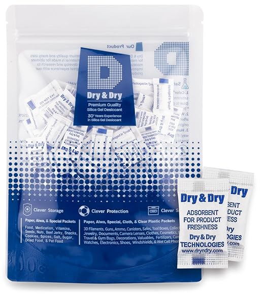 Dry & Dry 0.5 Gram[50 Packets] Food & Pharmaceutical Safe Silica Gel Packs Desiccants - Rechargeable Tyvek® Silica Gel Packets, Moisture Absorbers, Desiccants Packets, Silica Gel