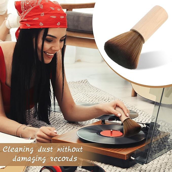 3 Pcs Vinyl Record Cleaning Brush Wooden Anti Static Dust Record Vinyl Cleaner Kit Player Accessories Gift for Music Lovers(Light Wood Color)