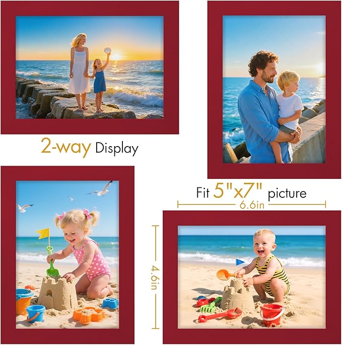 Vittanly 5x7 Picture Frame, Made of Solid Wood and Shatterproof Plexiglass, Wooden Photo Frame for Wall Mounting or Tabletop Display, Picture Frame for Home Decor with Stand, Red, 1 Pack