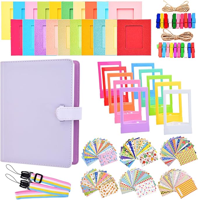 Sunmns Accessories Bundle Kit Compatible with Fujifilm Instax Mini 12 11 9 8 90 70 Instant Camera, Include Album, Film Stickers, Photo Frames, Hanging Frame, Strap (Purple)