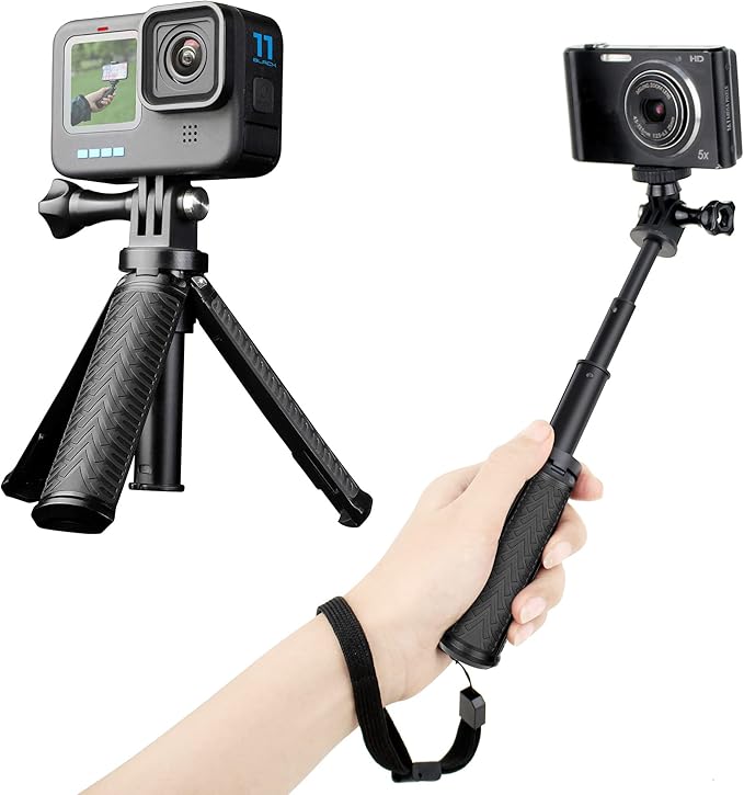 YALLSAME Mini Selfie Stick Tripod for GoPro Hero 13 12 11 10 9 8, Portable Handle Grip Action Camera Selfie Stick for DJI Osmo Action 6/5 Pro/4/AKASO Brave EK7000, Extension Pole Tripod for GoPro Max
