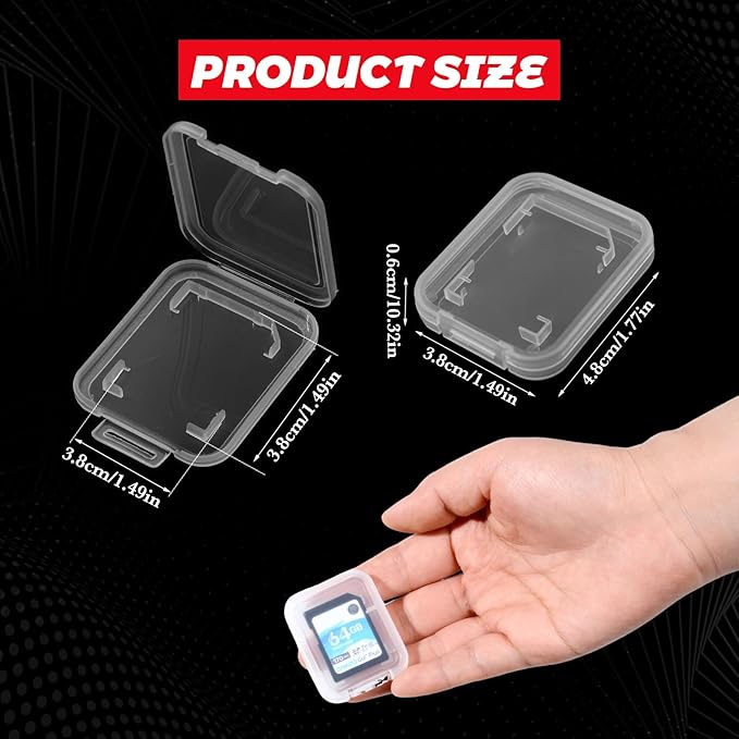 Glavatrix 10 Pcs Plastic Standard SD Card Cases Holder for SD SDHC SDXC SDUC, Clear Memory Card Protective Case Holder, Portable SD Cards Storage Organizer Boxes for Photography Camera Computer Phone