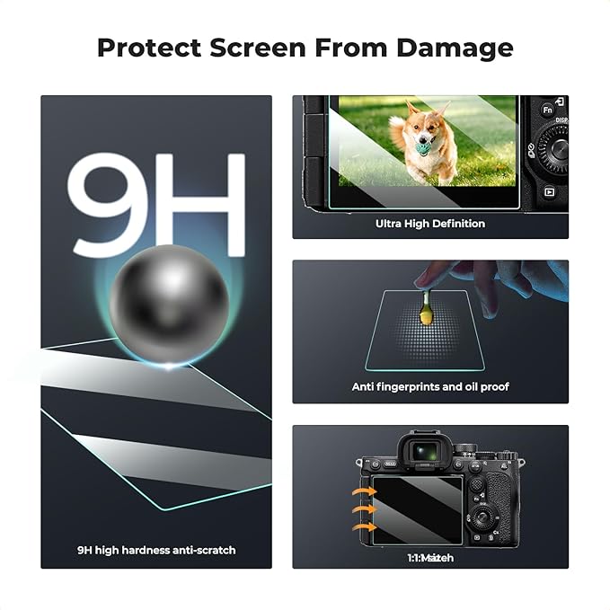 K&F CONCEPT 3 Pack Camera Screen Protector Compatible with Sony A7M5 A7R5, 0.3mm 9H Hardness Tempered Glass Cover Anti-Scratch Bubble-Free & Hot Shoe Cover