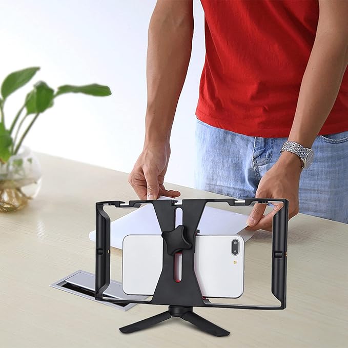 Smartphone Video Rig, 2Pcs Filmmaking Vlogging Case Phone Stabilizer Tripod Mount Dual Hanlde Smartphone Stabilizer Grip