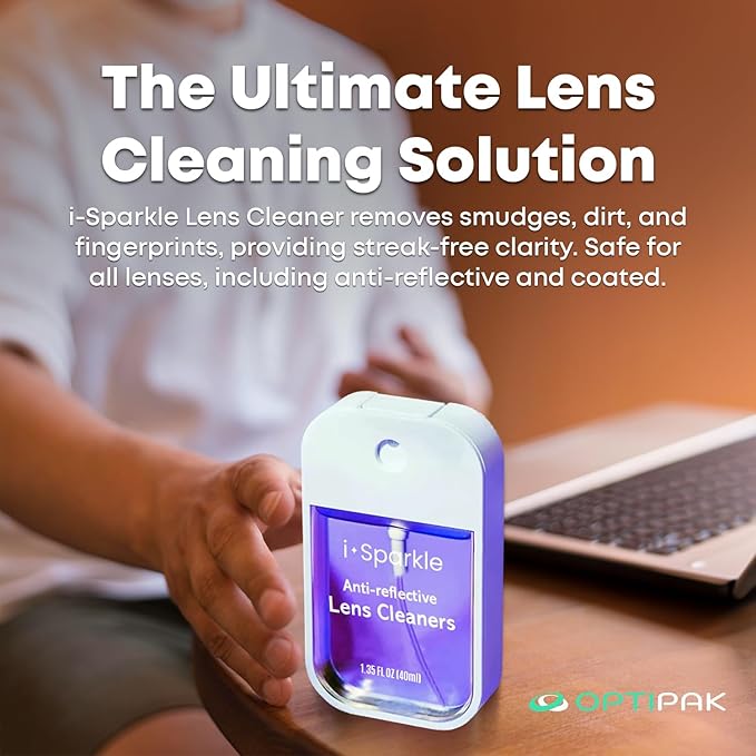 I-Sparkle Anti-Reflective Lens Cleaner Spray kit | (1x) 1.35oz Glasses Cleaner Spray + (1x) Microfiber Cloth for Eyeglasses, Sunglasses, Lenses, Screens and Camera Cleaning Kit (2 Piece Set)