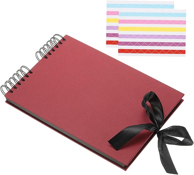 PATIKIL Scrapbook Photo Albums, 8x12 Inch 80 Pages Hardcover Scrapbooking Book DIY Album Supplies Kit with Sticker Ribbon for Gift Journal Memory Book Wedding Anniversary, Red, 1 Pcs