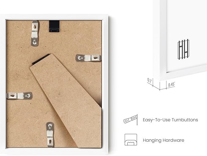 HAUS AND HUES 6x8 White Aluminum Picture Frame - Vertical Hanging, Easel Back for Tabletop, Shatterproof Plexiglass (6x8 in, White, Set of 1)