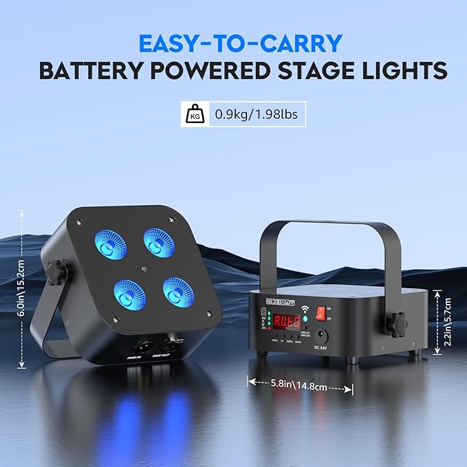 Mini Rechargeable Par Lights, 4 * 18W RGBWA UV 6 in 1 Battery Powered Upights, APP & Wireless DMX Control Stage Lights, Uplighting for Festival Party Wedding Event - 2 Pack