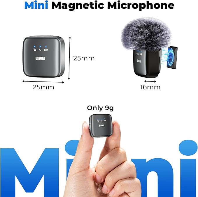 Wireless lavalier Microphone for iPhone/Cameras/Computers - AI Noise Cancellation, with Charging Dock, mini Magnetic Wireless Microphone, Perfect for vlogging and Live Streaming