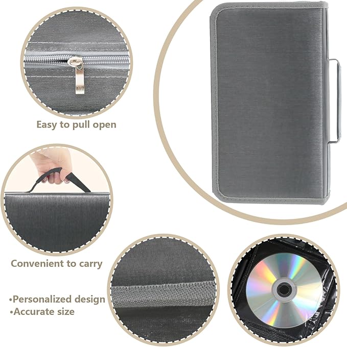 DVD Case CD Storage,128 Capacity CD Cases Holder DVD Storage Case Holders CD DVD Disc Case Storage Wallet Binder for Car Home Office Travel (128 Silvery)