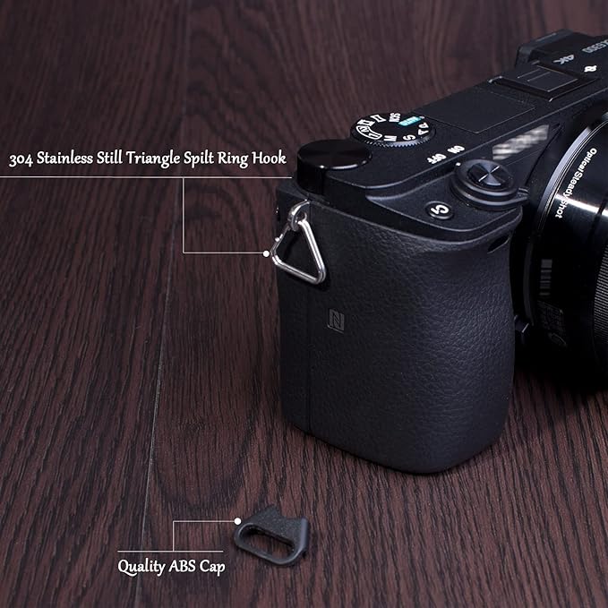Lug Ring Camera Strap Triangle Split Ring Hook + Plastic Cap for SLR D-SLR Rangefinder Mirrorless Camera W/Round Eyelet 12mm(2 Pair)