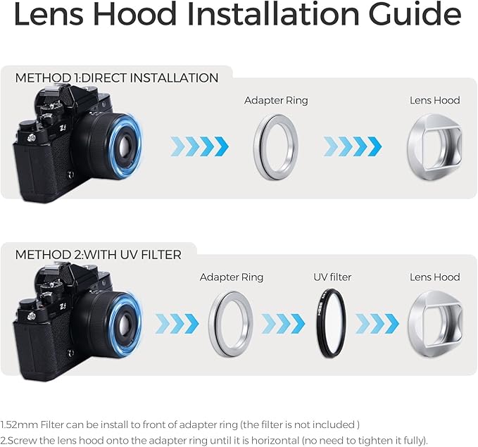 Metal Square Lens Hood (with Cover) with 49mm UV Filter Adapter Ring Compatible with for Fujifilm X100V/X100VI (Aluminum Alloy-Silver)