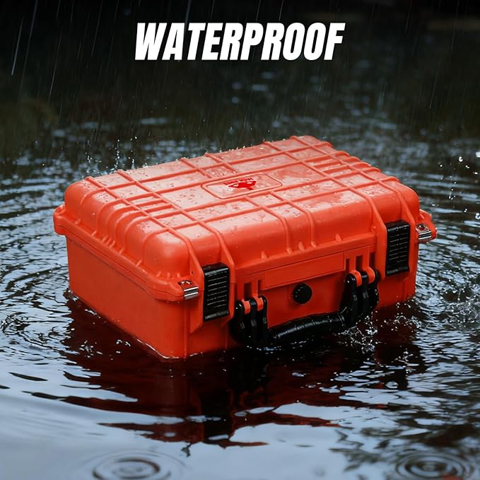 16x 12.8x 6.8 Inch Hard Case, Portable Weather Waterproof Protective Camera Case with Customizable Foam, Fit Use of Drones, Camera, Equipments, Orange