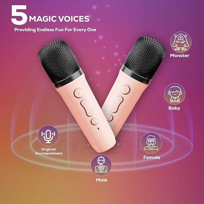 Mini Karaoke Machine for Kids KTV Machine for Kids Mini Karaoke Machine with 2 Wireless Microphones，Kids Karaoke Machine High Sound Quality Kids Karaoke with Easy Connectivity (White - 2 Mics)