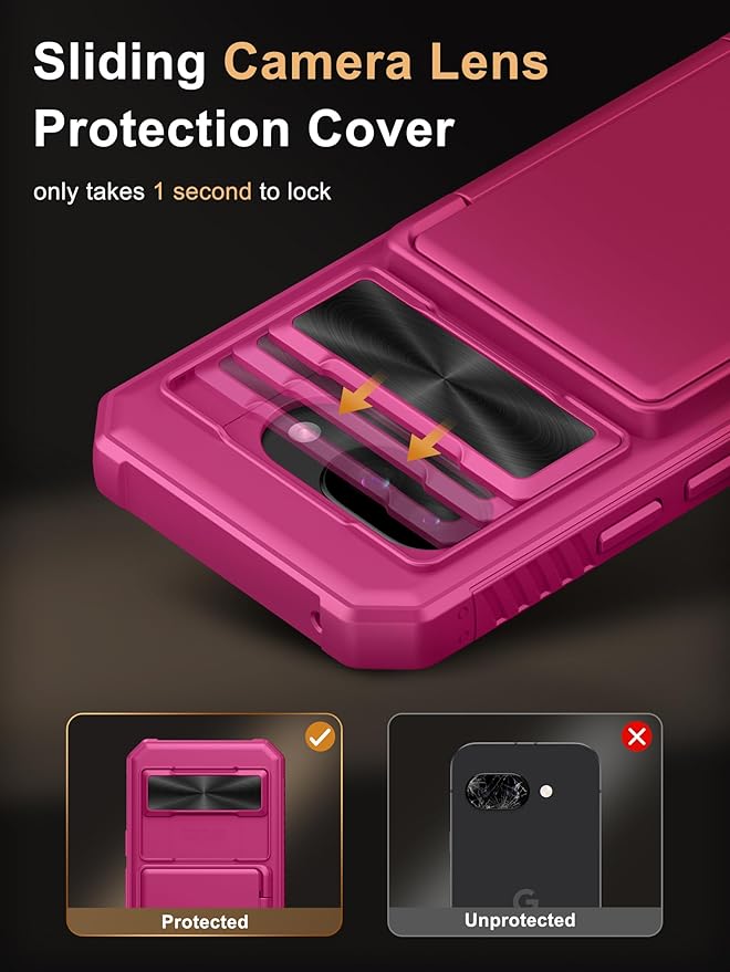 Vihibii for Google Pixel 9a Wallet Case with Card Holder (4 Cards), [RFID Blocking] & Slide Camera Lens Cover & Raised Edges Protect Screen, Shockproof Case for Google Pixel 9a 2025, Hot Pink