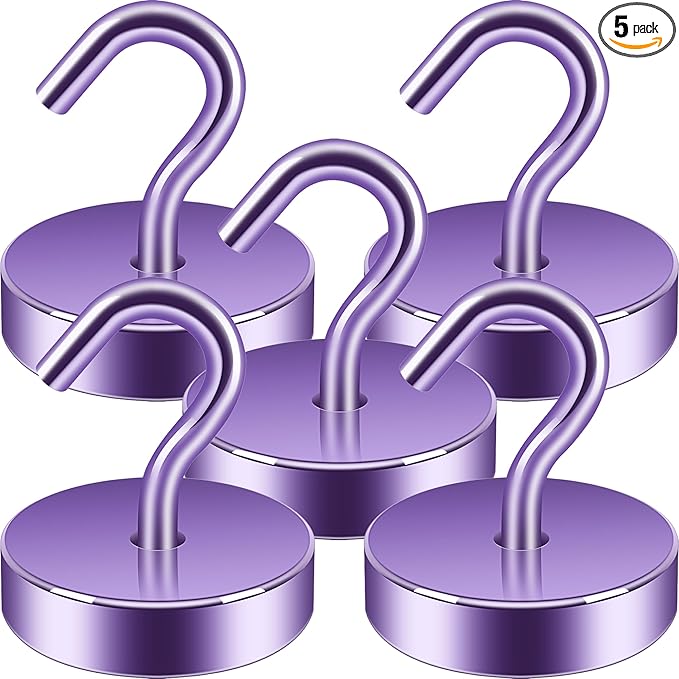 Neosmuk Magnetic Hooks, Cruise Ship Essentials, 80lb+ Heavy Duty Magnetic Hooks for Cruise Cabins, Refrigerator, Grill, Hanging, and Travel | Extra Strong Must-Haves Magnet Hook,Purple, 5 Pack
