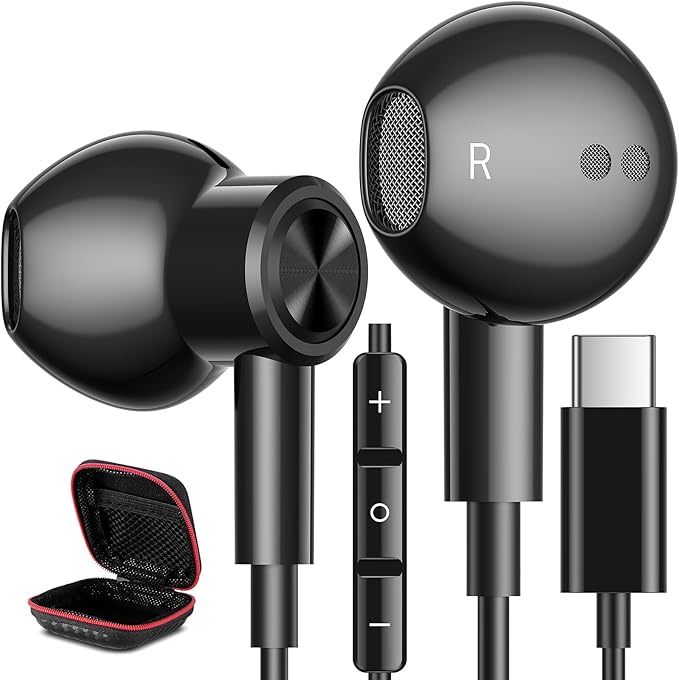 USB C Headphones Wired Type C Earphones for Samsung/Galaxy S26 S25 S24 Plus S23 S22 S21 S20 Note 20 Ultra DAC Magnetic Corded Earbuds for iPhone 15 16 16e 17 Air for Apple/Android Ear Buds Black