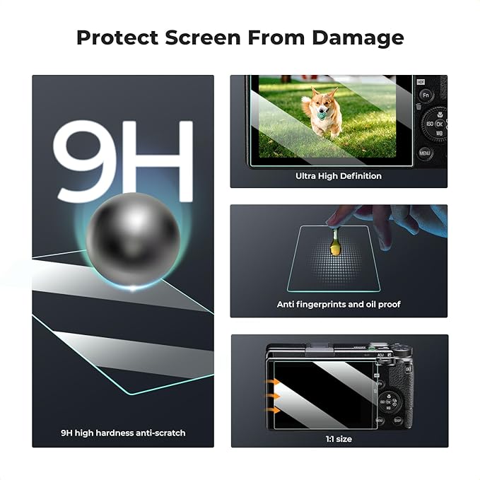 K&F CONCEPT 3 Pack Camera Screen Protector Compatible with Ricoh GR III, 0.3mm 9H Hardness Tempered Glass Cover Anti-Scratch Bubble-Free & Hot Shoe Cover