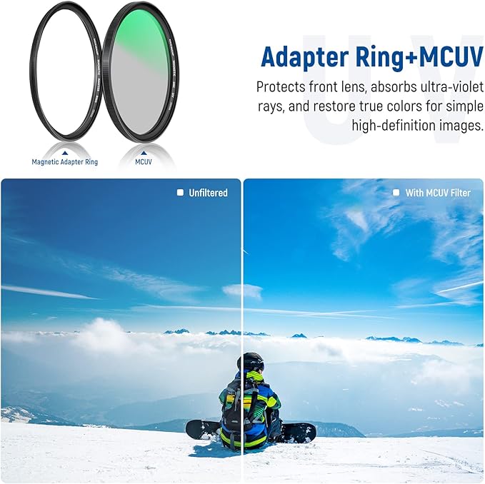 NEEWER 55mm 4-in-1 Magnetic Lens Filter Kit, Includes Neutral Density ND1000+MCUV+CPL+Adapter Ring with 42-Layer Coating/Ultra Slim/Waterproof/Scratch Resistant HD Optical Glass&Water-Resistant Pouch
