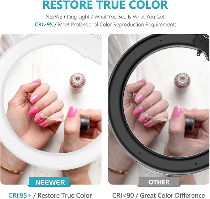 NEEWER 18 Inch Ring Light with Tripod Stand, 55W Large LED Ringlight, Cold Shoe Phone Holder Compatible with iPhone Camera for Video Recording Photography Streaming Selfie Makeup Studio Photo, RL-18