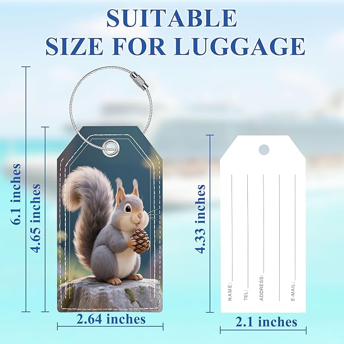 Luggage Tag, Cute Personalized Luggage Tags for Suitcases, Bag Tags for Backpacks Handbag School Instrument with Name ID Label Travel Essentials, Unique Fun Baggage Tags 2 Pack, Squirrel