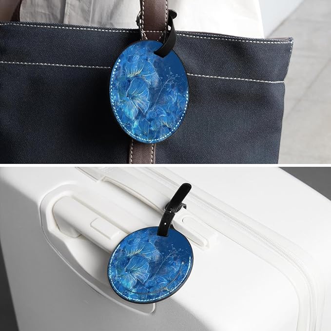 2 Pack Luggage Tags Abstract Blue Floral Suitcase Tags Travel Bag ID Identifier Luggage Tag