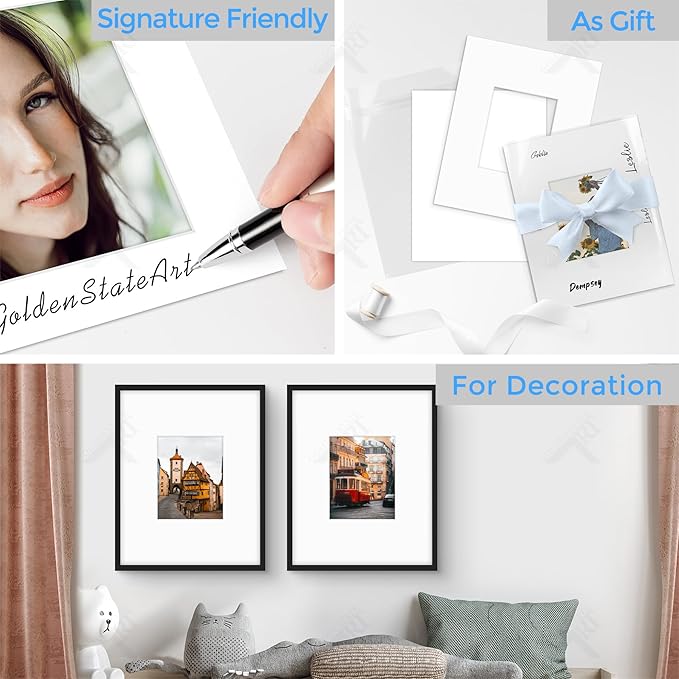Golden State Art, Acid Free, Pack of 5, 16x20 White Picture Mats Mattes with White Core Bevel Cut for 8x10 Photo + Backing + Bags