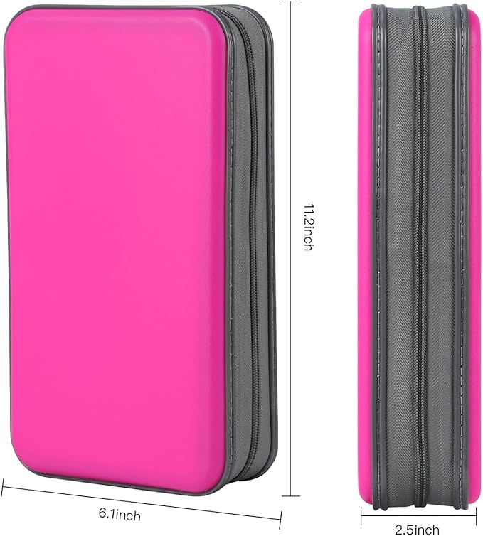 alavisxf xx CD Case, 96 Capacity Hard Plastic CD Holder Protective DVD Disc Storage Case Holder Portable Zipper CD DVD Organizer Storage Wallet for Car Home Travel (96 Capacity, Hot Pink)