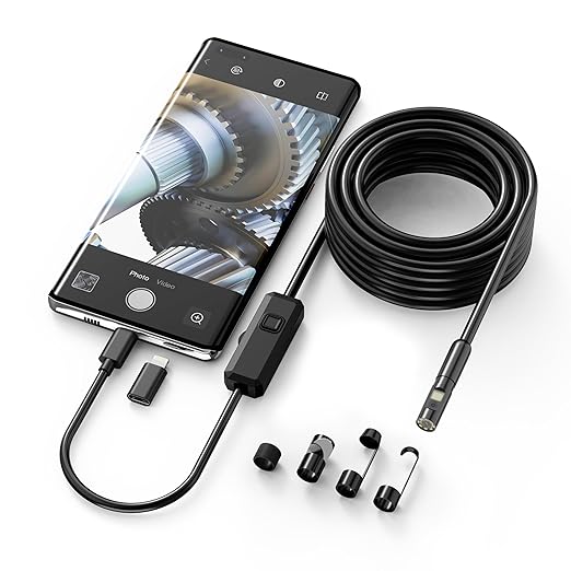 1920P HD 16.4FT Dual-Lens Endoscope with Light, Borescope Camera with 9 Adjustable LED Lights, Semi-Rigid Snake USB Type C for iPhone, Android and iOS Smartphones, iPad, Samsung. KEEMIKA
