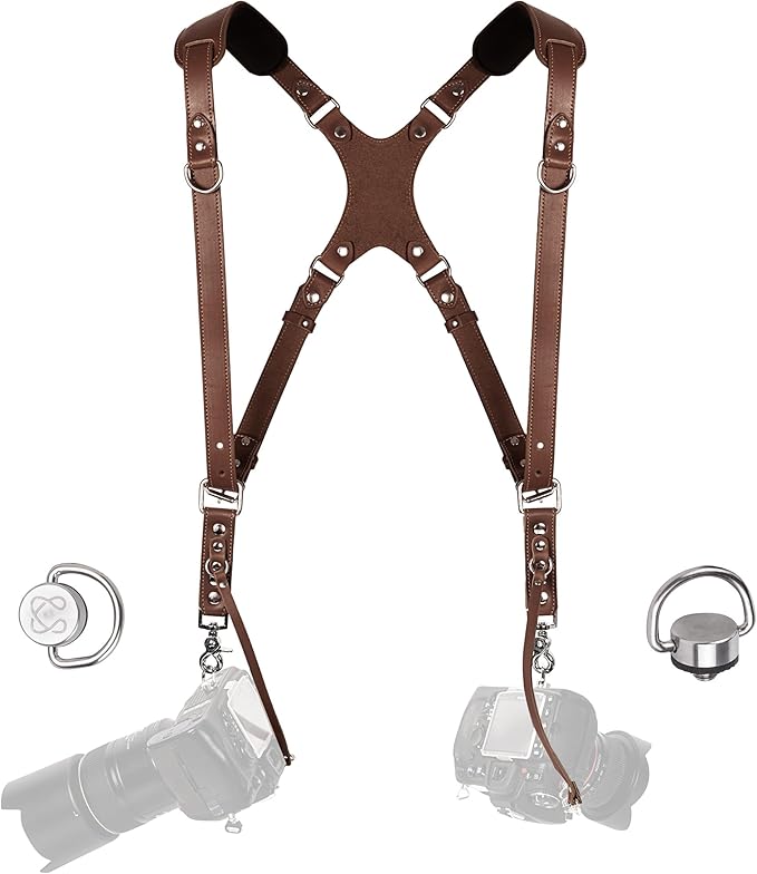 C Coiro Camera Harness for 2 Cameras Dual Shoulder Leather Camera Strap for DSLR/SLR, Camera Straps for Photographers