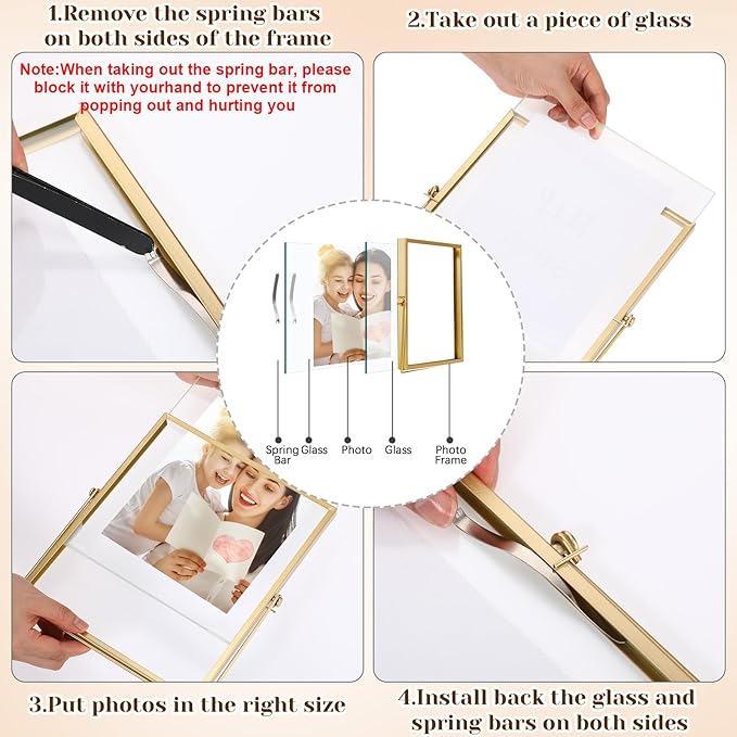 Hoteam 12 Pack 8 x 10 Inch Gold Floating Frame for Photo 6 x 8 Inch, Glass Floating Picture Frame Collection Vintage Metal Minimal Ornate Easel for Wedding Gift Pictures Photos Desk Tabletop Display