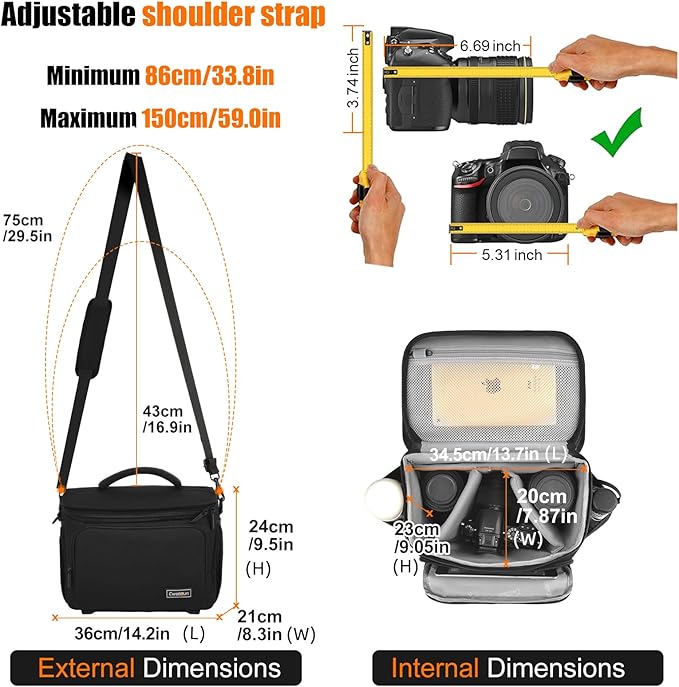 Cwatcun Camera Crossbody Shoulder Messenger Camera Case, DSLR/SLR/Mirrorless Photography Trave Sling Bag with Tripod Holder and Rain Cover for Canon, Nikon, Sony, Fuji Cameras, Lens and Accessories