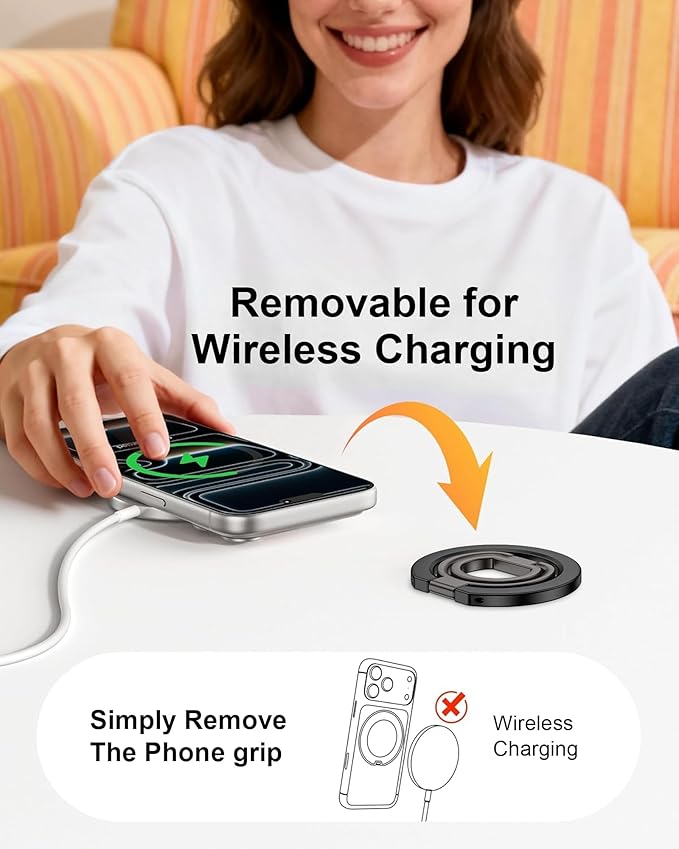 MagSafe Phone Ring Holder Grip for iPhone, Dual-Sided Magnetic Ring Stand Grip for iPhone 17 16 15 14 13 12, 360° Rotation MagSafe Phone Stand Magnetic Kickstand Finger Loop Holder for Desk, Car Mount