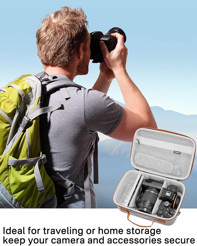 RAIACE Hard Case Compatible with Sony Alpha 7 II III IV/7R V Camera, for Nikon, for Canon, for Pentax and More. Large Capacity With Mesh Pocket for Lens, Charger, Cables, Cards and Accessories.-Gray