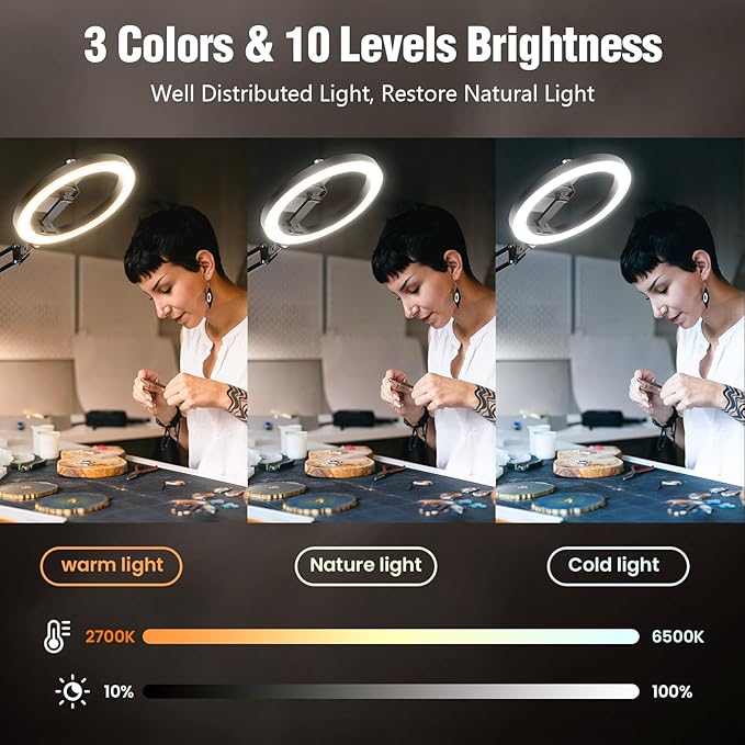 Upgrade 18W Ring Light Tripod iPhone for Desk, Ultra Bright 1800Lumens Overhead Camera Mount Circle Light with Remote Control & Phone Holder for Video Recording,Photography,Streaming,TikTok,YouTube