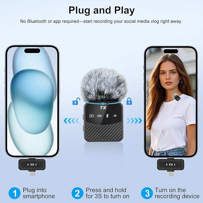 Mini Wireless Lavalier Microphone for iPhone/Android/Tablets,Magnetic Mini Mic with Noise Reduction, 25H Battery Life with Charging Case, Lapel Microphone Wireless for Video Recording Podcast