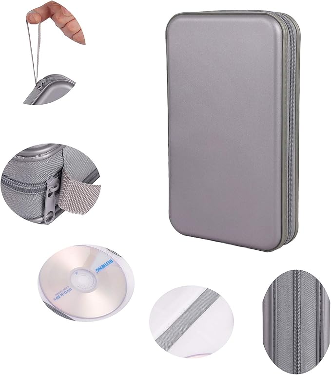 UENTIP CD Case Holder,Portable CD/DVD Case Holder CD Organizer Wallet Protective DVD Storage Wallet for Car Home Travel (96, grey)