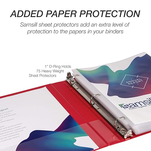 Samsill Durable 1 inch 3 Ring Binder, Made in USA, D Ring Binder, FSC 100% Recycled Chipboard, Red, 4 Pack