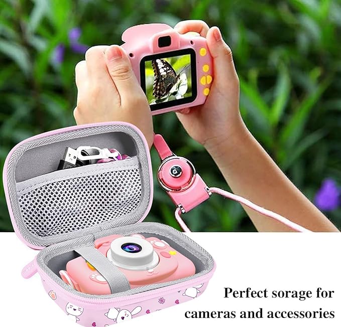 Leayjeen Kids Camera Case Compatible with Goopow/Mgaolo/CIMELR/Seckton/OZMI/Dylanto Kids Camera Toys, Christmas Birthday Gifts for Girls for Girls Boys. (Case Only) Pink Rabbit