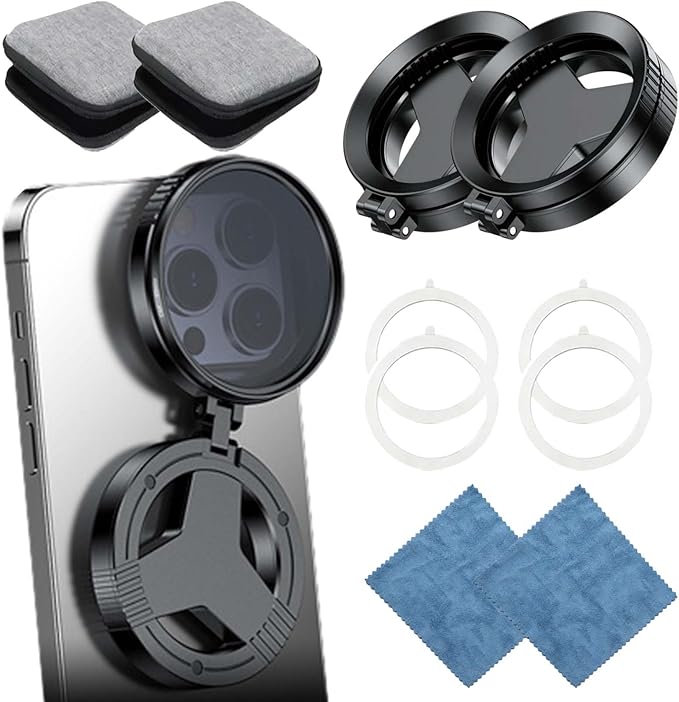 Anti-Glare Magnetic Phone Filter, 52mm Magnetic CPL Polarizing Lens for iPhone & Mobile Phones, Magnet Phone Camera Lens Reduces Reflections Enhances Colors for Water Glass Sky Photography (2 Set)