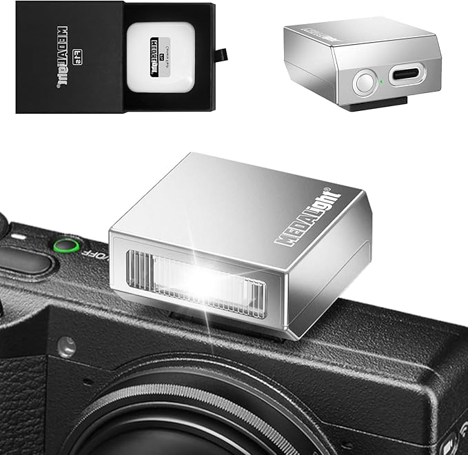New Aluminum F1s Mini Camera Flash for Ricoh GR3/GR3X/Fuji/Sony ZV1/Nikon/Canon/Olympus/Digital Film Cameras,Portable Hot Shoe Speedlite for DSLR Camera(Silver)