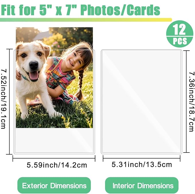 12PCS 5" x 7" Clear Rigid Card Sleeves – Waterproof Hard Plastic Protectors for Postcards, Prints, Photos, Trading & Sports Cards – Top Load Jumbo Sheet Holders