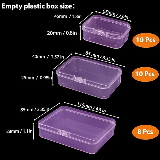 LJY 28-Piece Pink Clear Plastic Storage Containers, 3 Sizes, Stackable Box Organizer for Hardware, Screws, Jewelry Making, Nail Art & Gems, Translucent Pink
