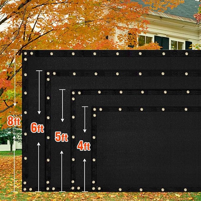 iCover 4x12ft Fence Privacy Screen, Heavy Duty Fencing Panels Screens, Outdoor Shade Cloth Mesh Barrier, Reinforced Bindings and Brass Grommets, Cable Zip Ties Included, Black