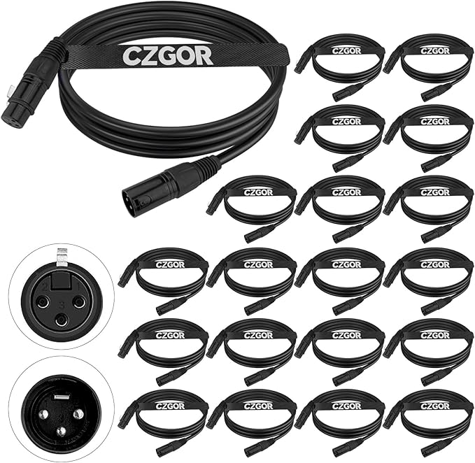 DMX Cable 6.5 ft, 20 Pack Flexible 3 Pin Signal XLR Male to Female DMX Cable Wire, Suitable for Stage Lighting Signal DMX512 Connection Stage Light Cables for Stage Lighting Input & Output